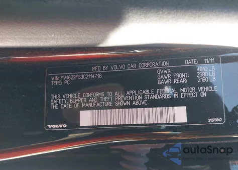 2012 Volvo S60 T5 z USA, uszkodzony, nr VIN YV1622FS3C2114716